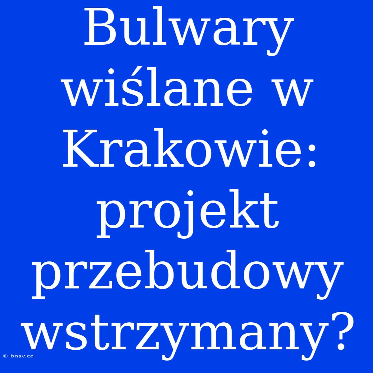 Bulwary Wiślane W Krakowie: Projekt Przebudowy Wstrzymany?