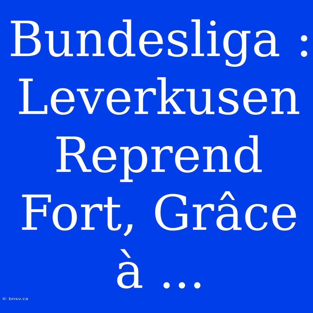 Bundesliga : Leverkusen Reprend Fort, Grâce À ...