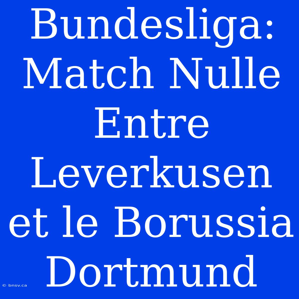 Bundesliga: Match Nulle Entre Leverkusen Et Le Borussia Dortmund