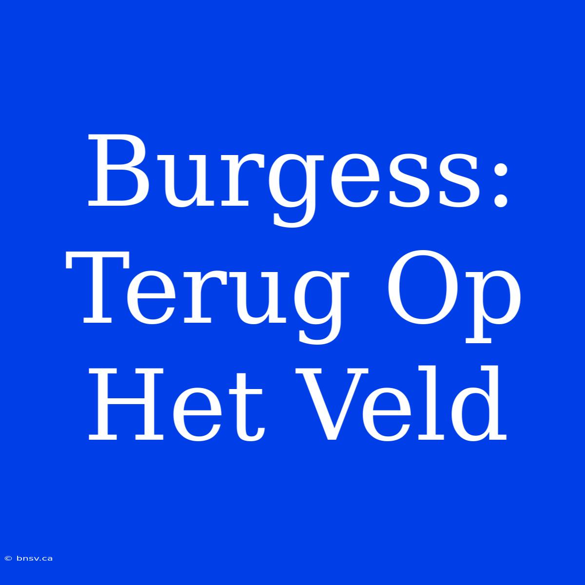 Burgess: Terug Op Het Veld