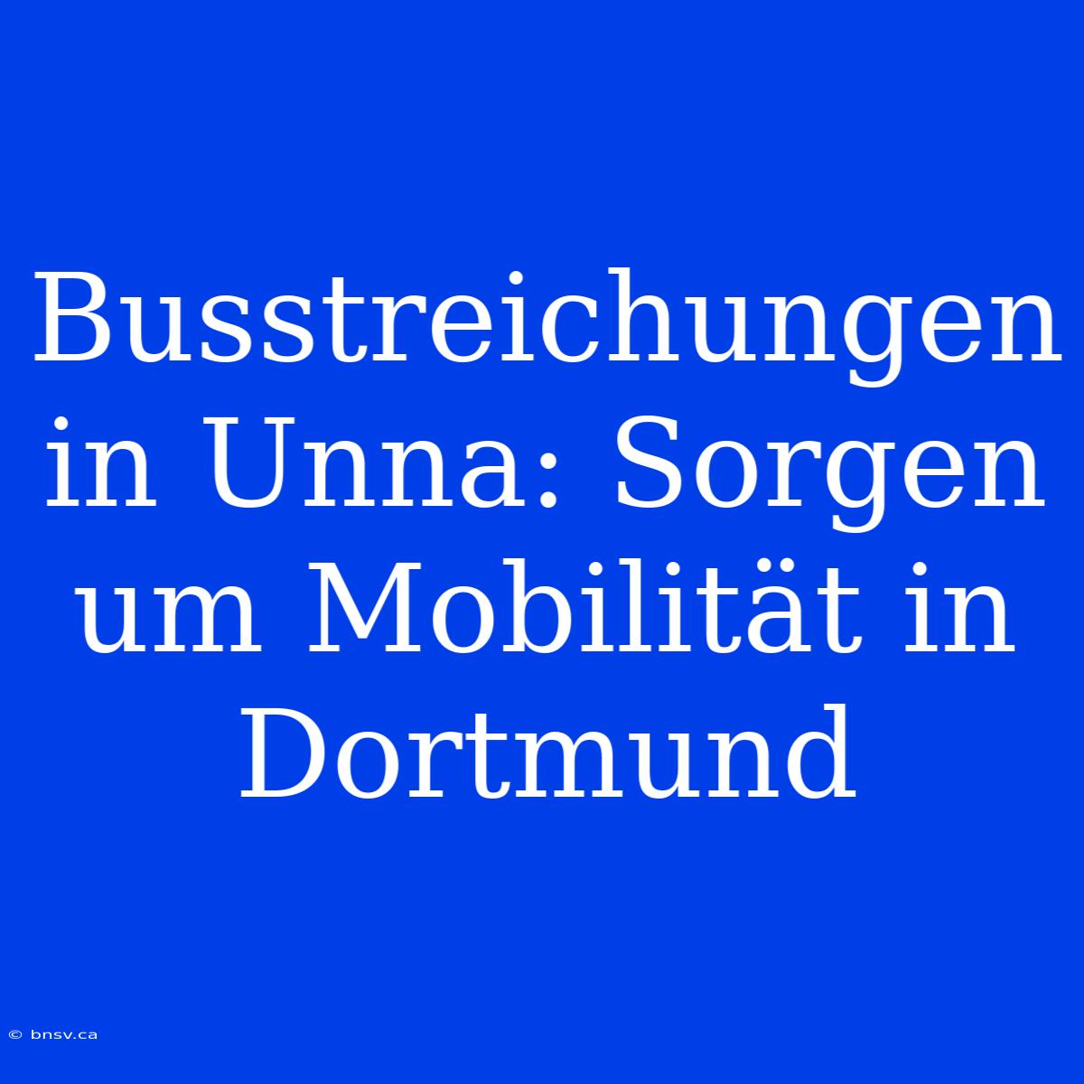 Busstreichungen In Unna: Sorgen Um Mobilität In Dortmund