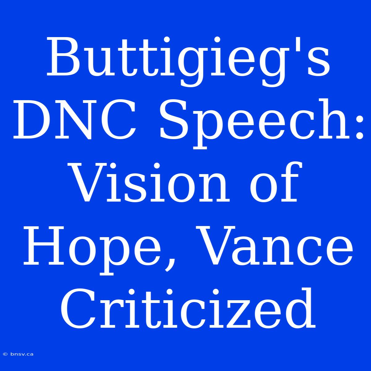 Buttigieg's DNC Speech: Vision Of Hope, Vance Criticized