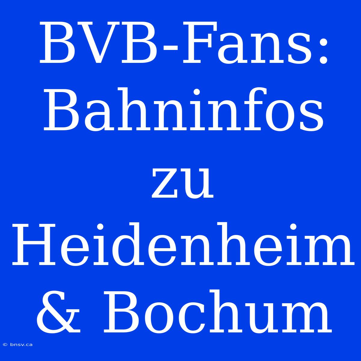 BVB-Fans: Bahninfos Zu Heidenheim & Bochum