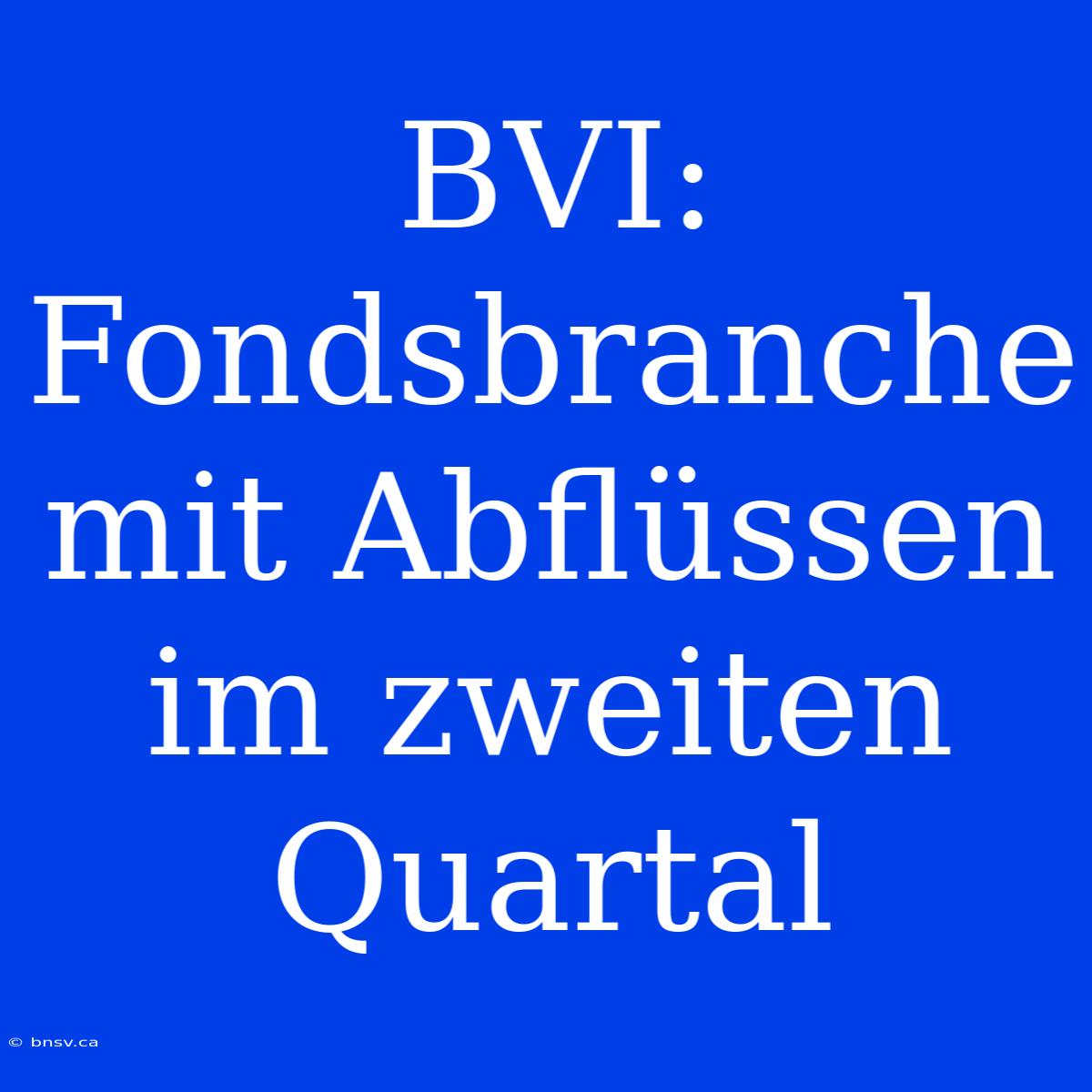 BVI: Fondsbranche Mit Abflüssen Im Zweiten Quartal