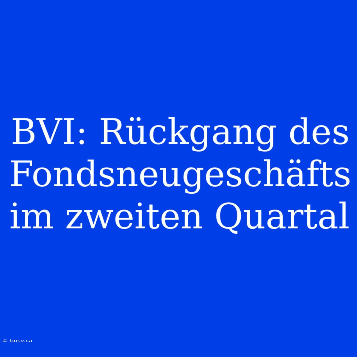 BVI: Rückgang Des Fondsneugeschäfts Im Zweiten Quartal