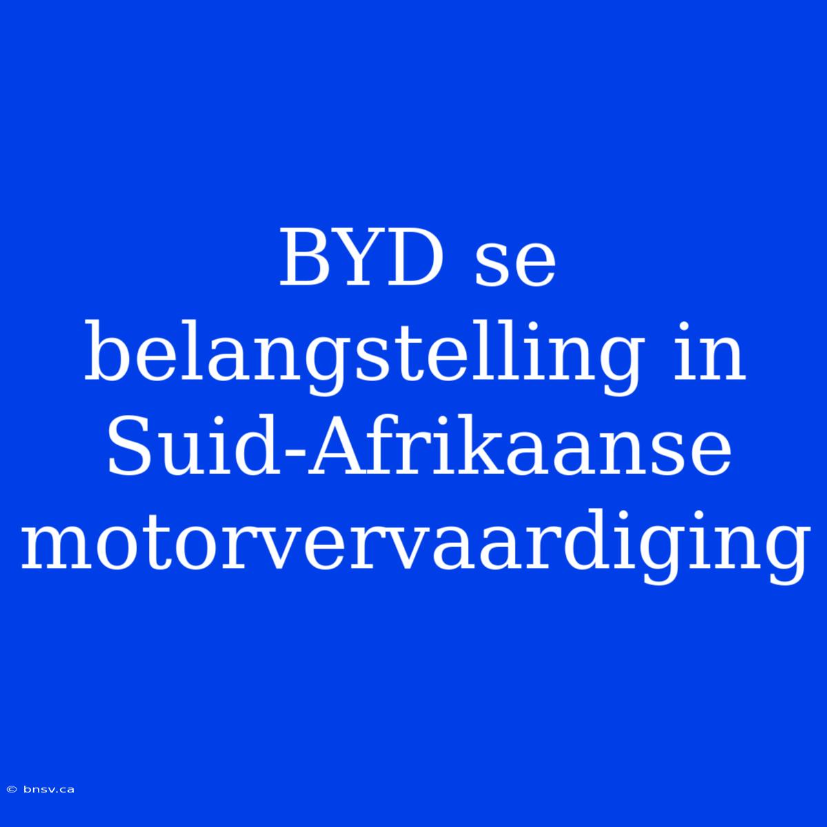 BYD Se Belangstelling In Suid-Afrikaanse Motorvervaardiging