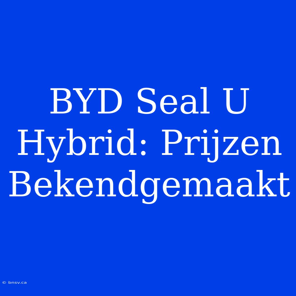 BYD Seal U Hybrid: Prijzen Bekendgemaakt