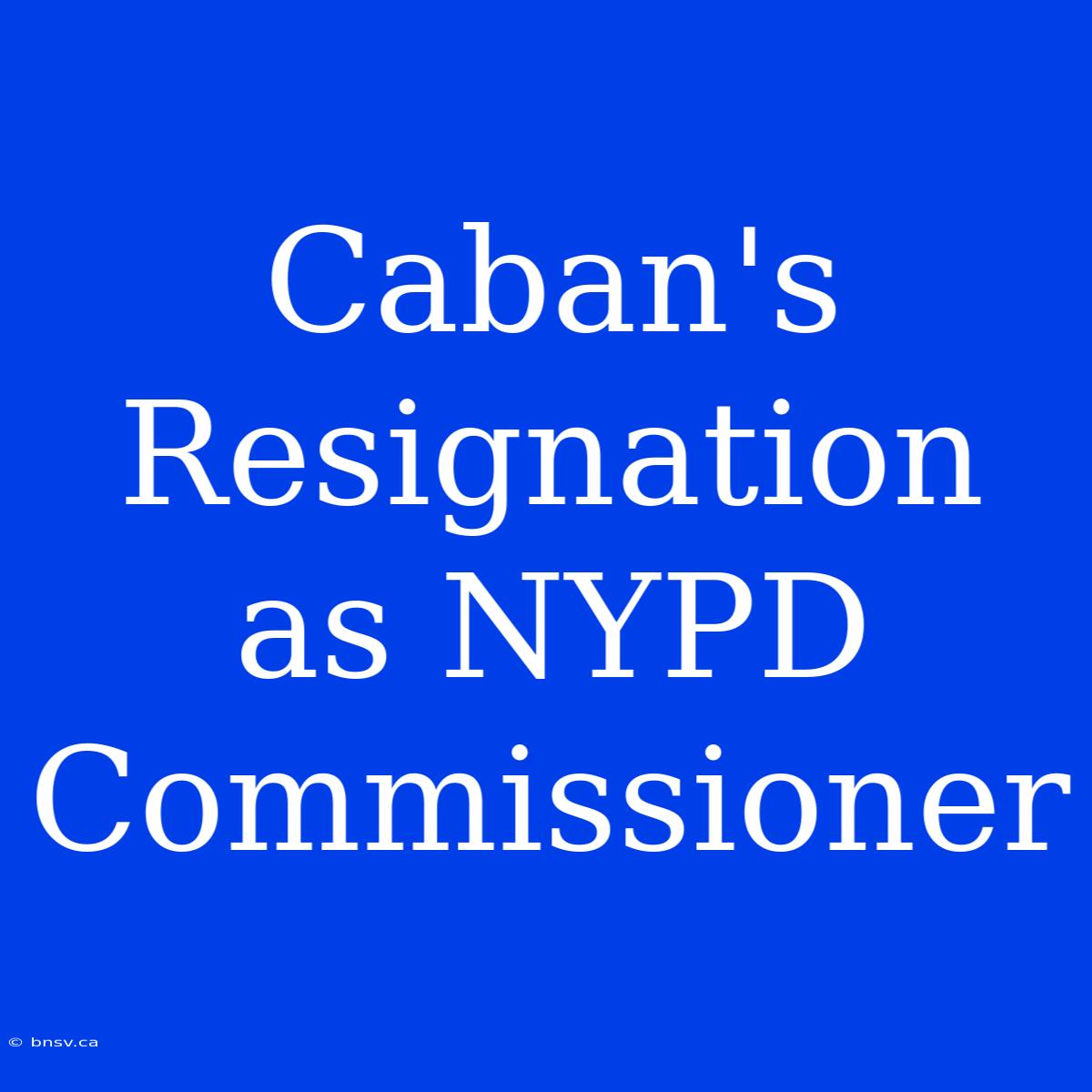 Caban's Resignation As NYPD Commissioner