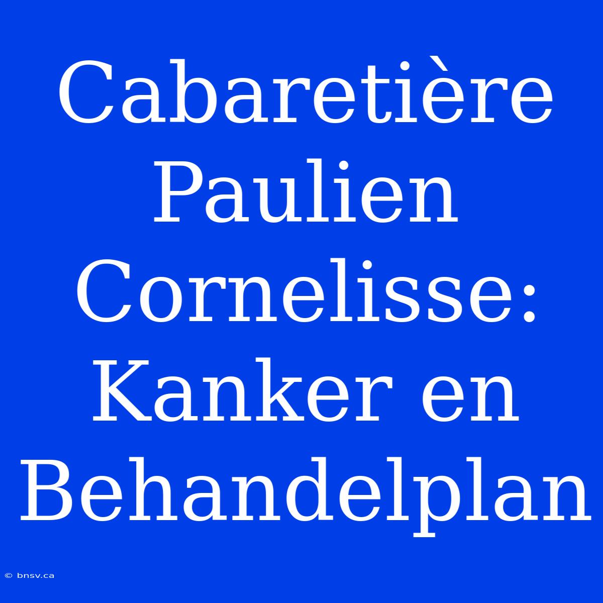 Cabaretière Paulien Cornelisse: Kanker En Behandelplan