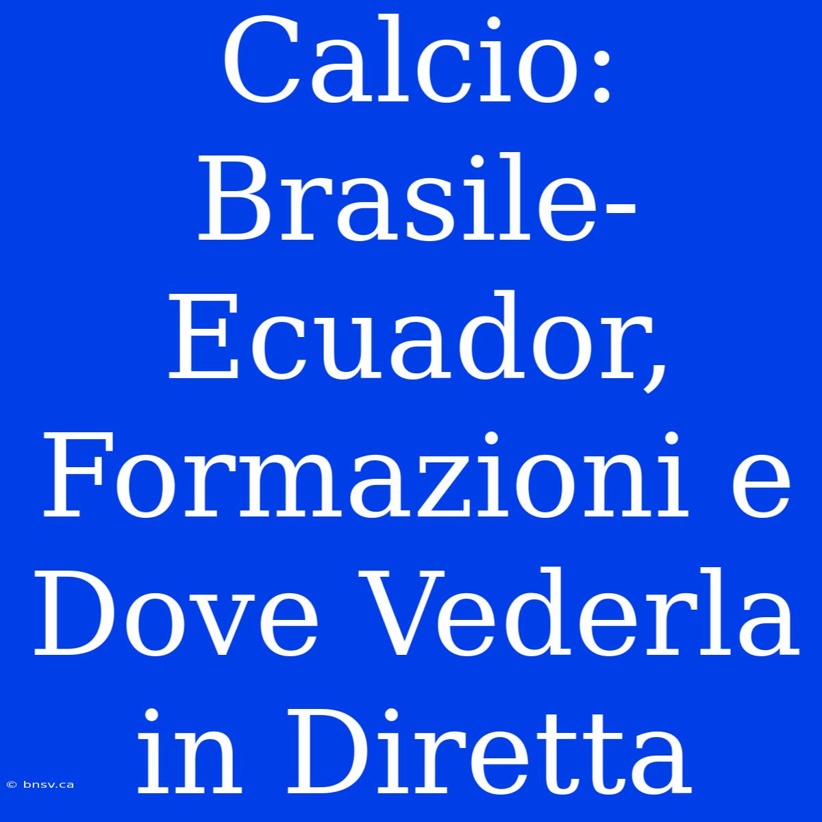 Calcio: Brasile-Ecuador, Formazioni E Dove Vederla In Diretta