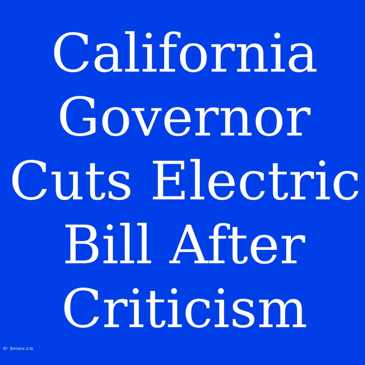 California Governor Cuts Electric Bill After Criticism