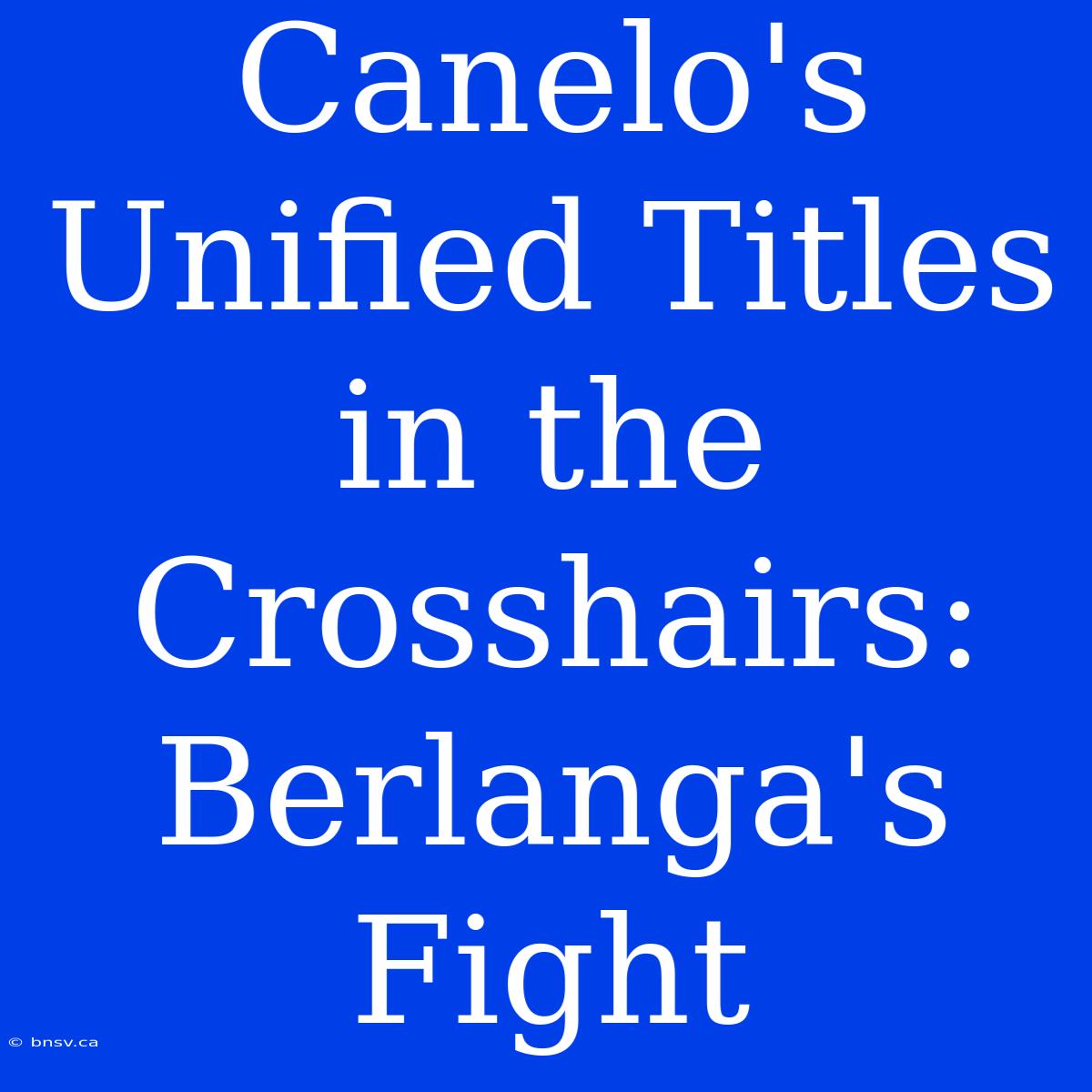 Canelo's Unified Titles In The Crosshairs: Berlanga's Fight