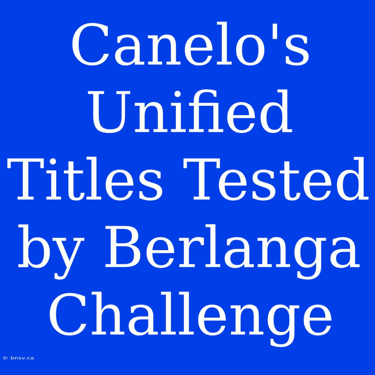 Canelo's Unified Titles Tested By Berlanga Challenge