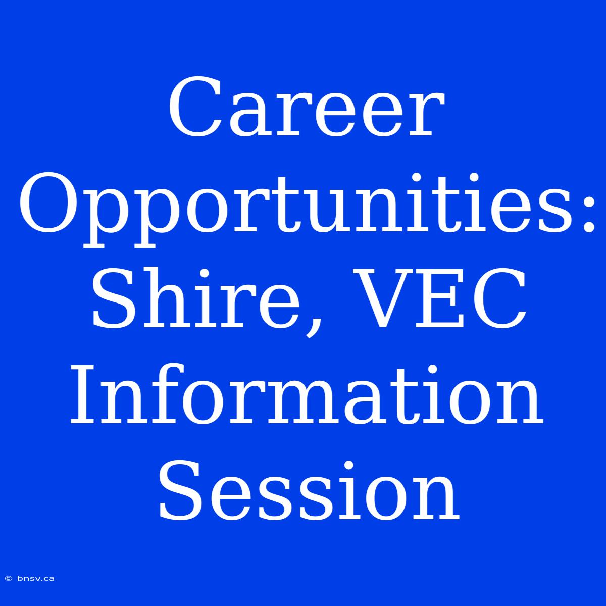 Career Opportunities: Shire, VEC Information Session