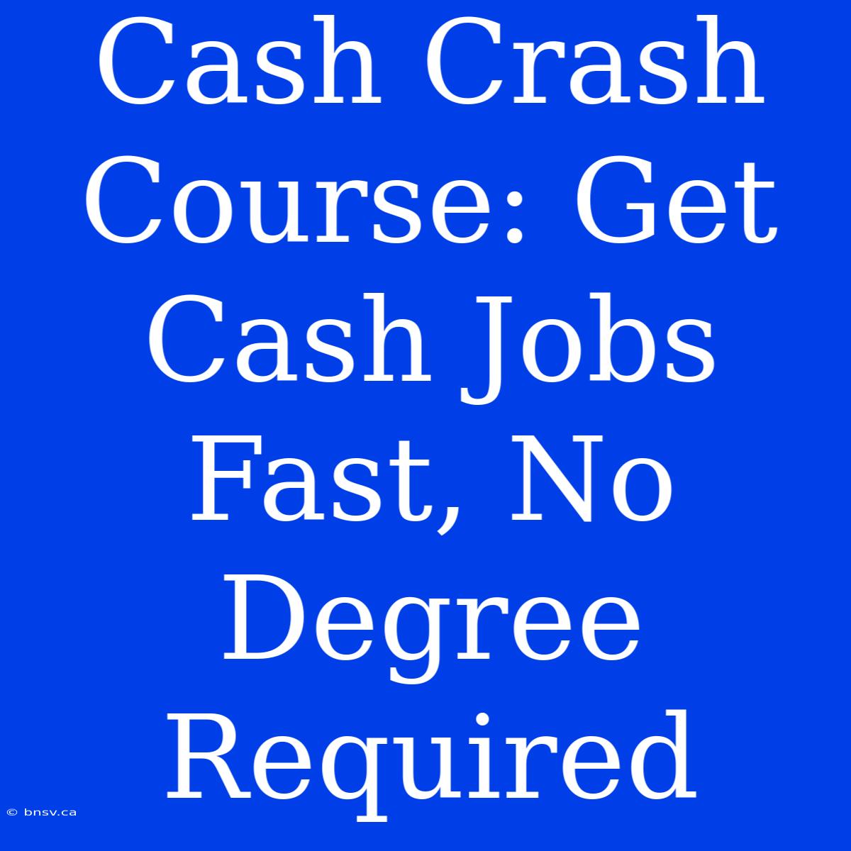 Cash Crash Course: Get Cash Jobs Fast, No Degree Required