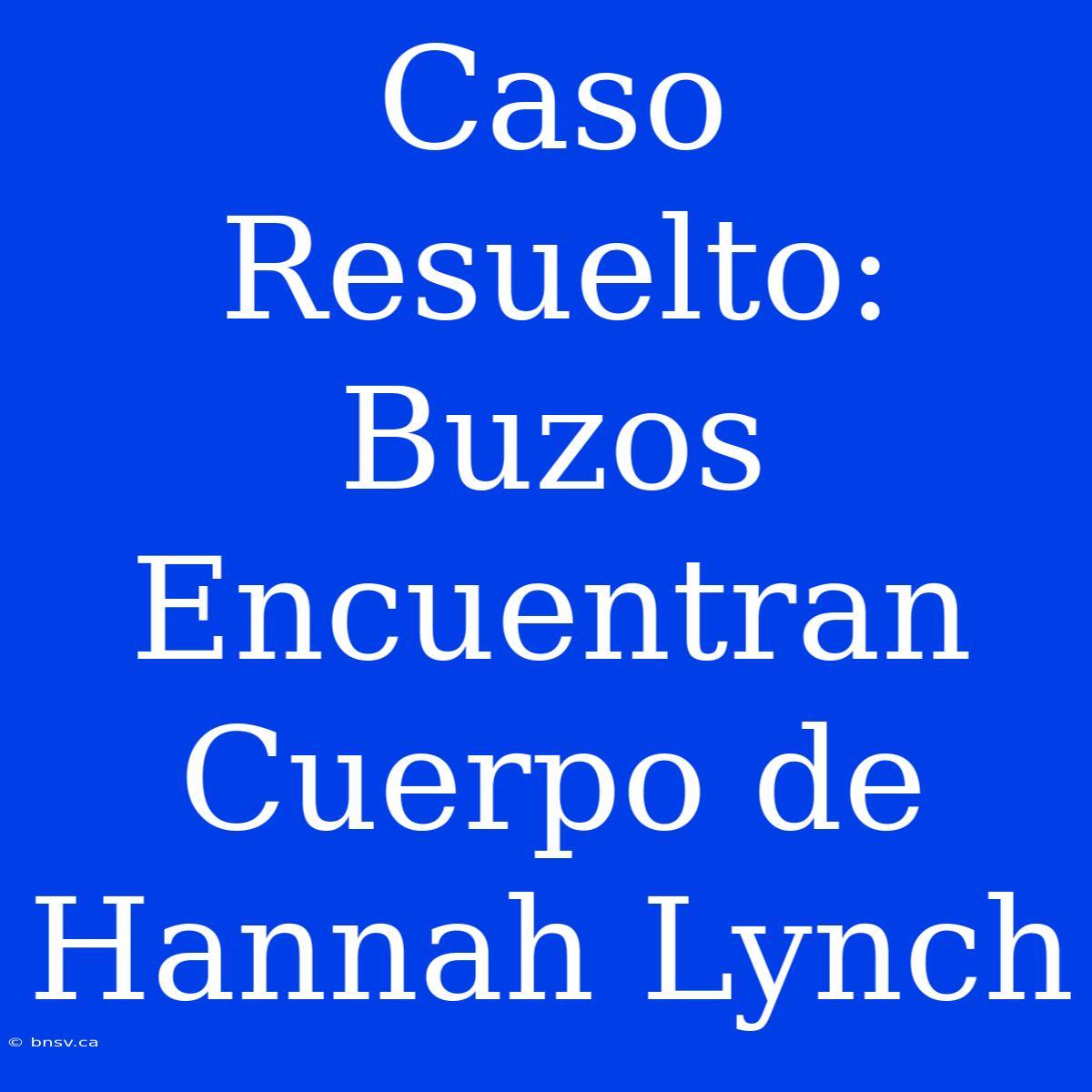 Caso Resuelto: Buzos Encuentran Cuerpo De Hannah Lynch