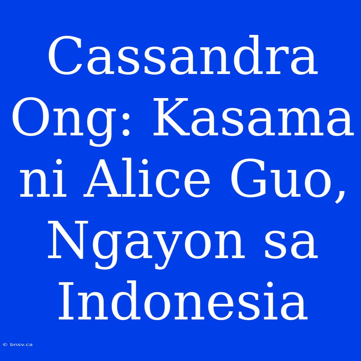 Cassandra Ong: Kasama Ni Alice Guo, Ngayon Sa Indonesia