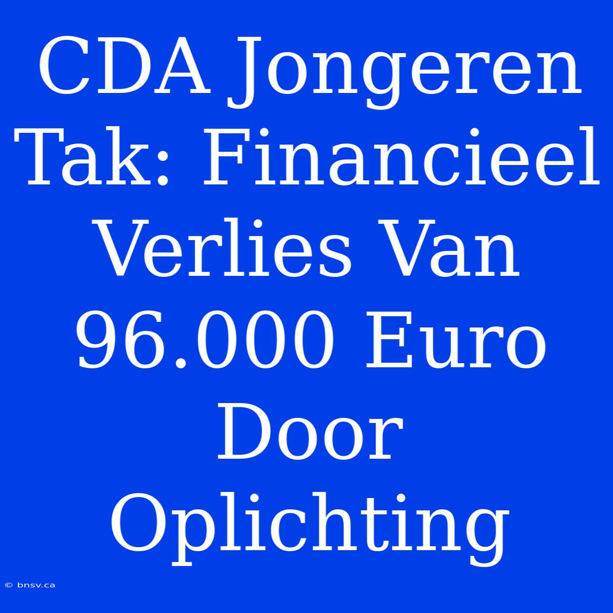 CDA Jongeren Tak: Financieel Verlies Van 96.000 Euro Door Oplichting