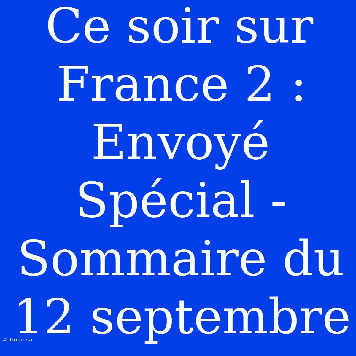 Ce Soir Sur France 2 : Envoyé Spécial - Sommaire Du 12 Septembre