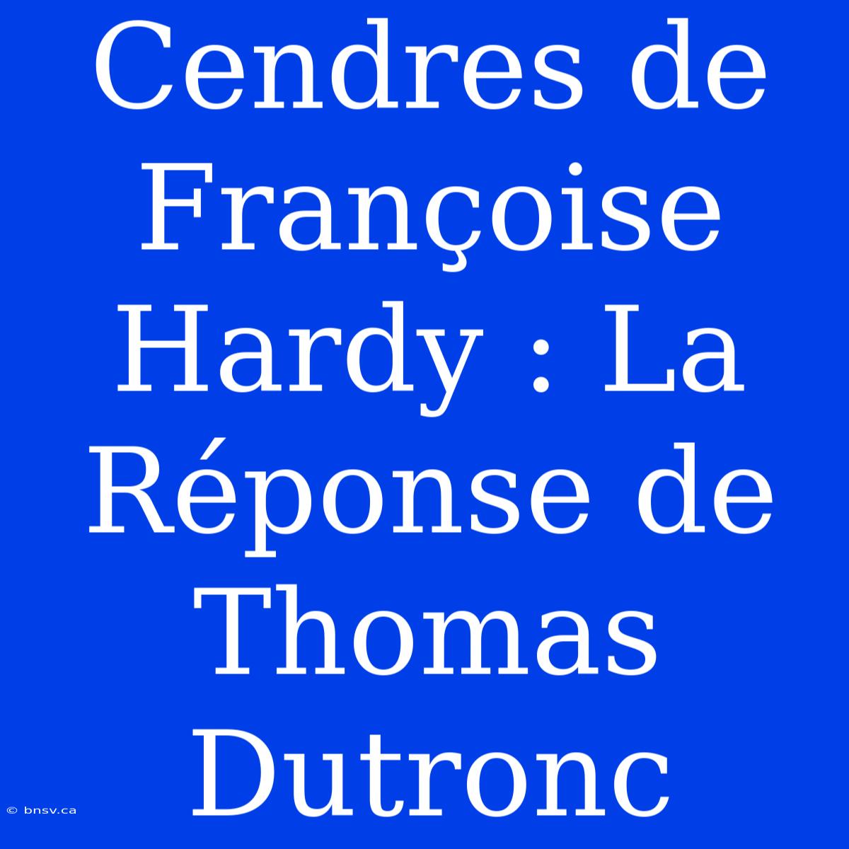 Cendres De Françoise Hardy : La Réponse De Thomas Dutronc