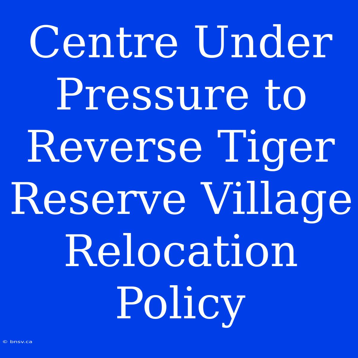 Centre Under Pressure To Reverse Tiger Reserve Village Relocation Policy