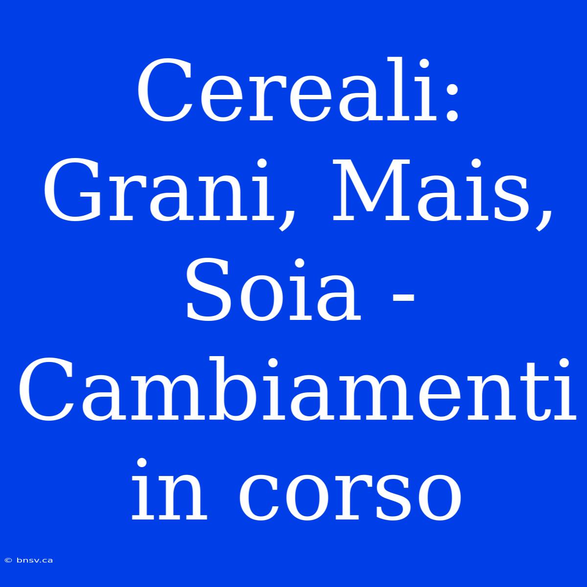 Cereali: Grani, Mais, Soia - Cambiamenti In Corso