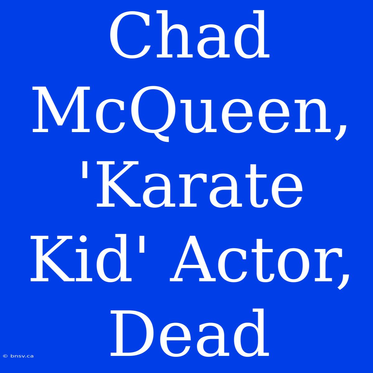 Chad McQueen, 'Karate Kid' Actor, Dead