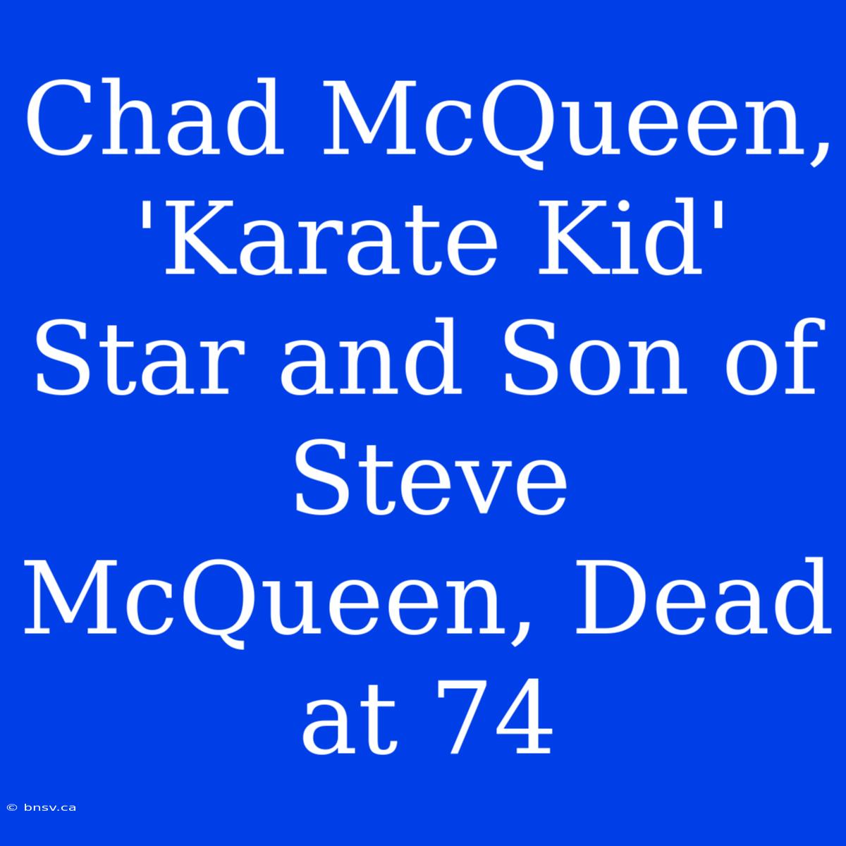 Chad McQueen, 'Karate Kid' Star And Son Of Steve McQueen, Dead At 74