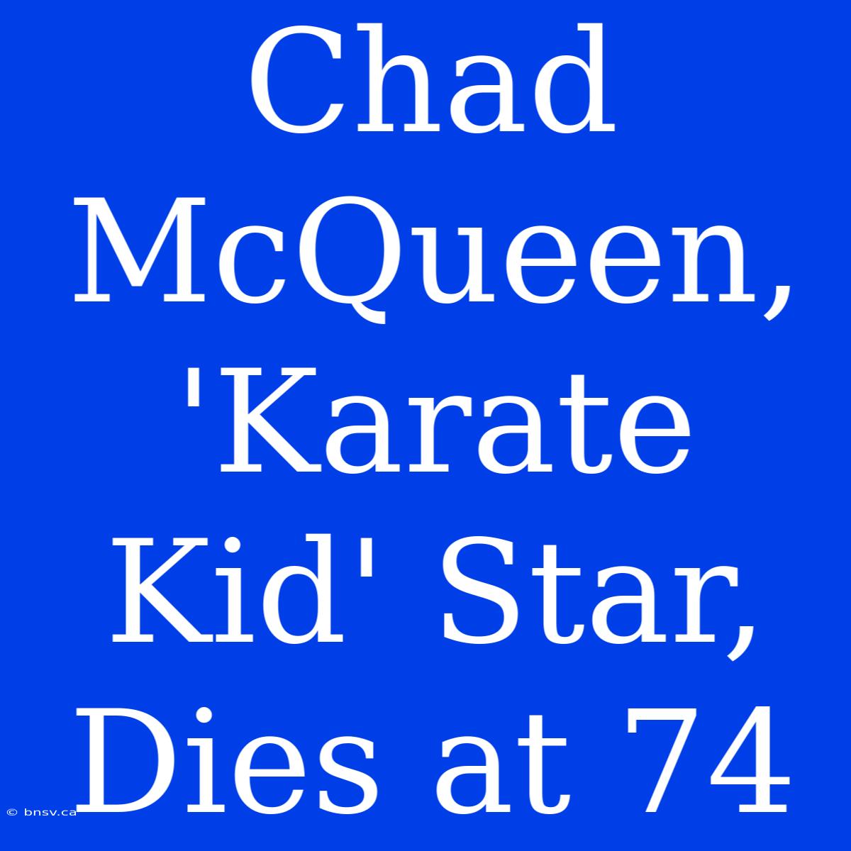 Chad McQueen, 'Karate Kid' Star, Dies At 74