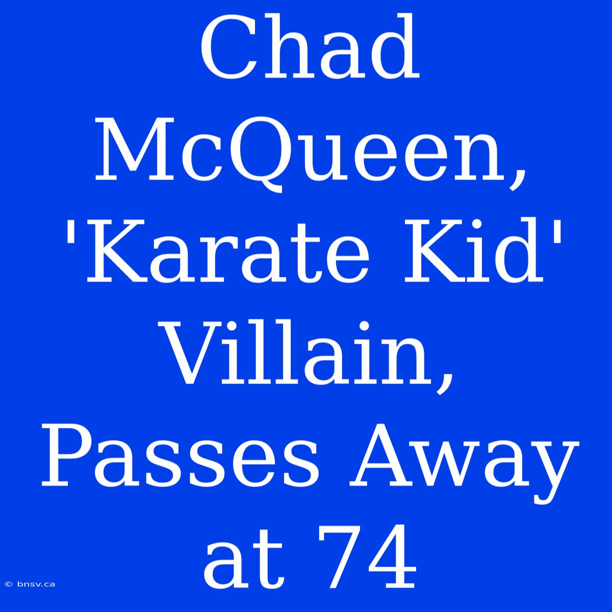 Chad McQueen, 'Karate Kid' Villain, Passes Away At 74