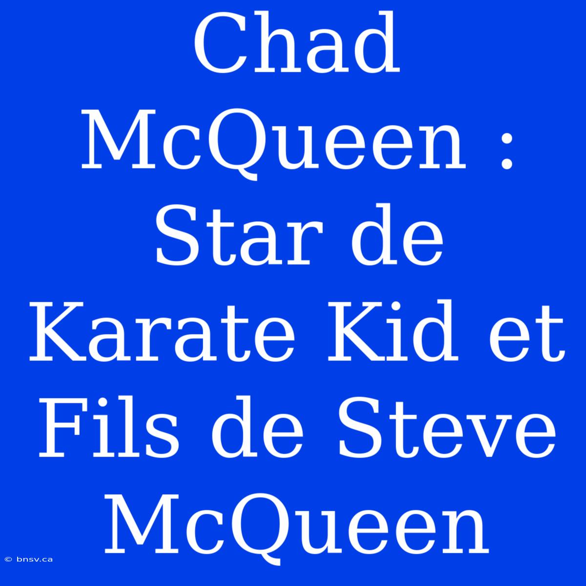 Chad McQueen : Star De Karate Kid Et Fils De Steve McQueen