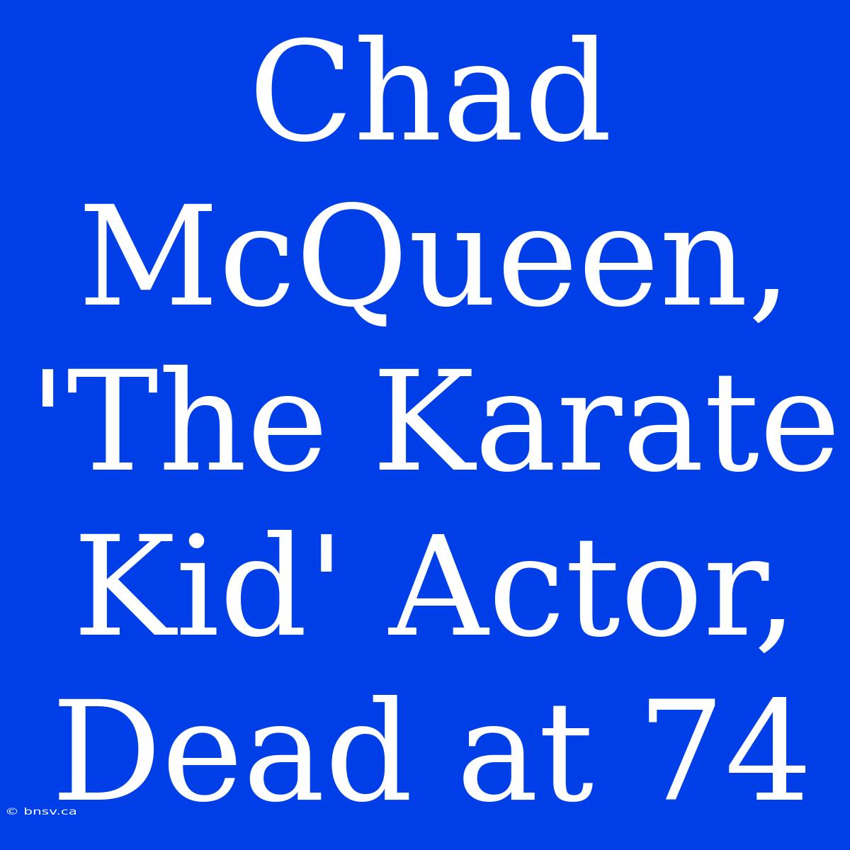 Chad McQueen, 'The Karate Kid' Actor, Dead At 74