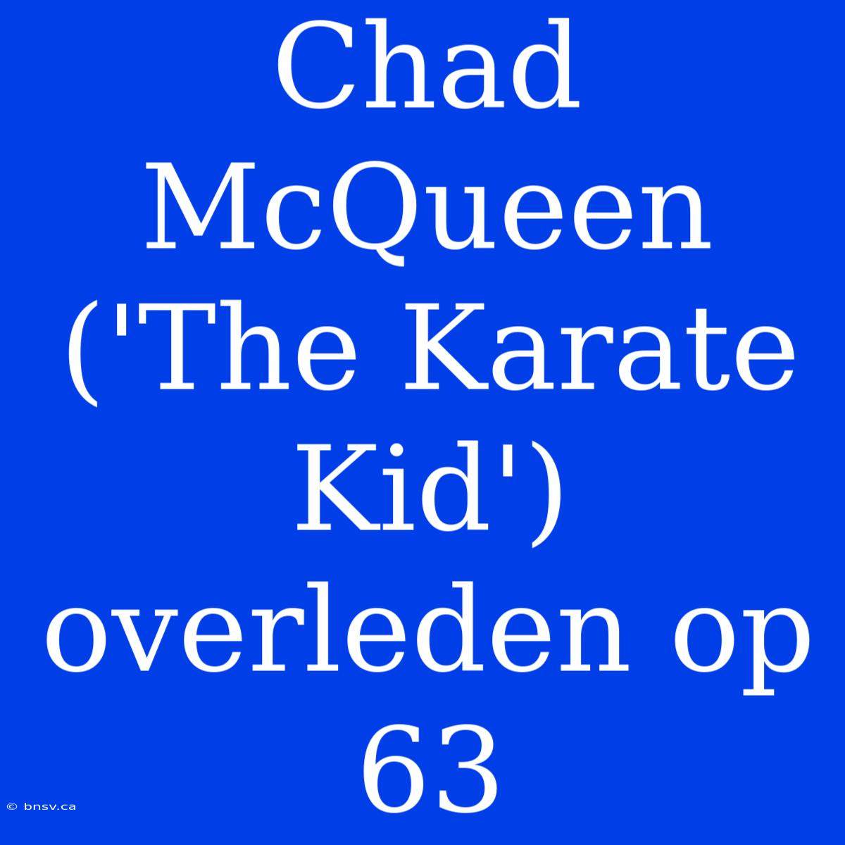 Chad McQueen ('The Karate Kid') Overleden Op 63