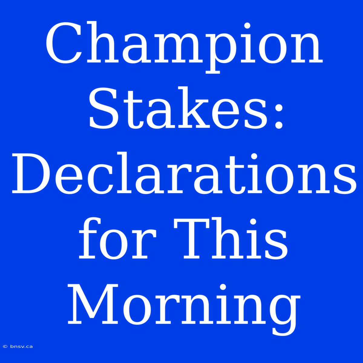 Champion Stakes: Declarations For This Morning