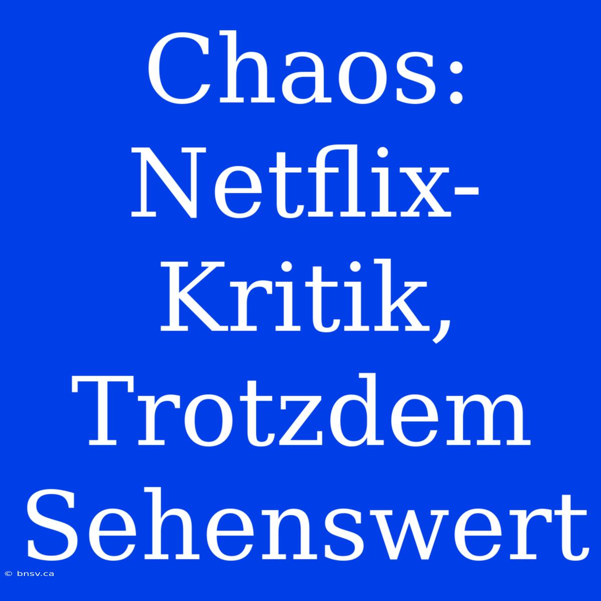 Chaos:  Netflix-Kritik,  Trotzdem Sehenswert