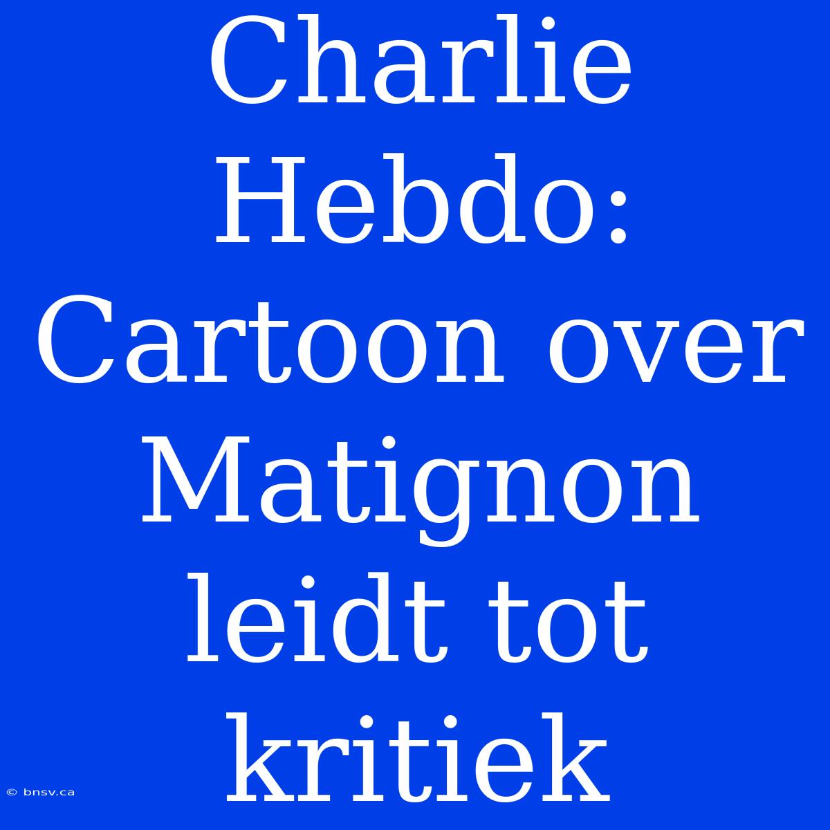 Charlie Hebdo: Cartoon Over Matignon Leidt Tot Kritiek