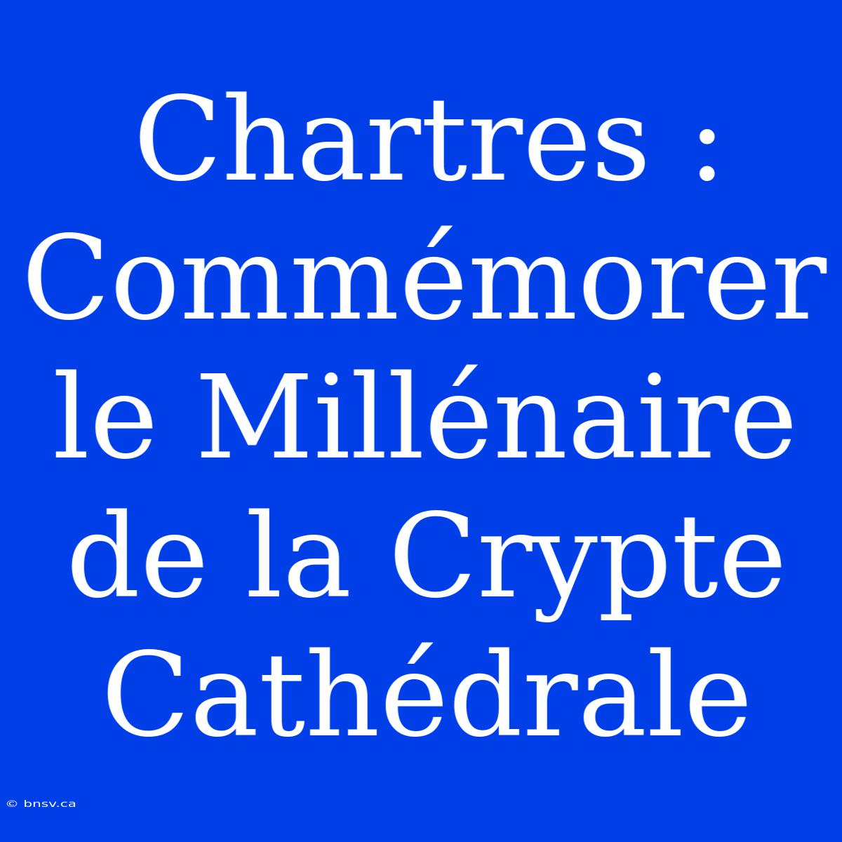 Chartres : Commémorer Le Millénaire De La Crypte Cathédrale