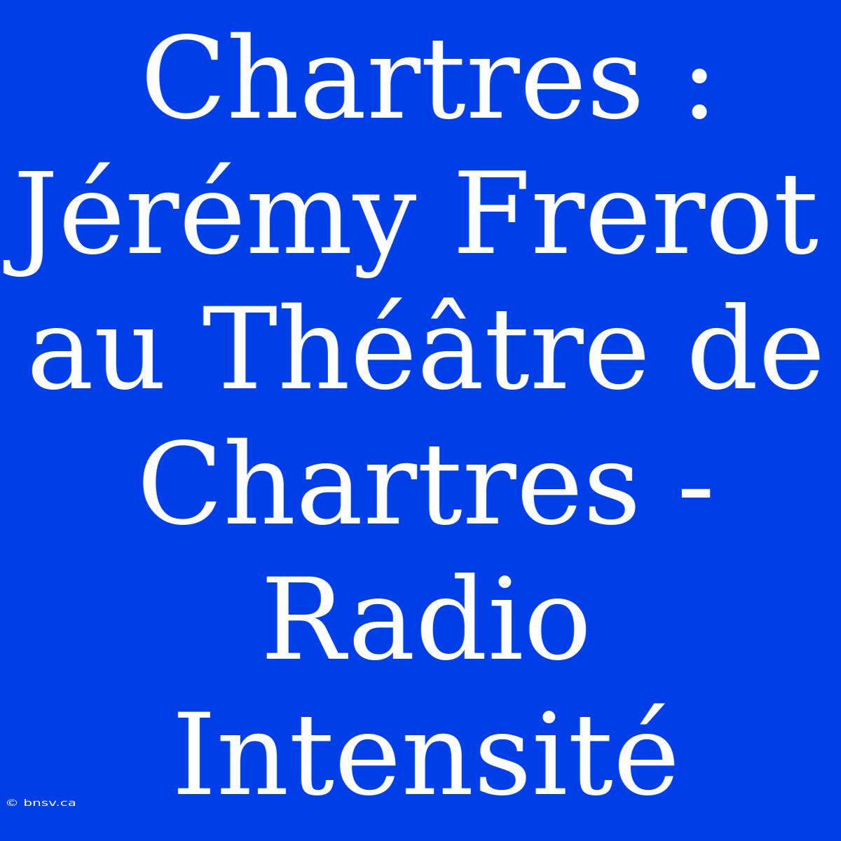 Chartres : Jérémy Frerot Au Théâtre De Chartres - Radio Intensité