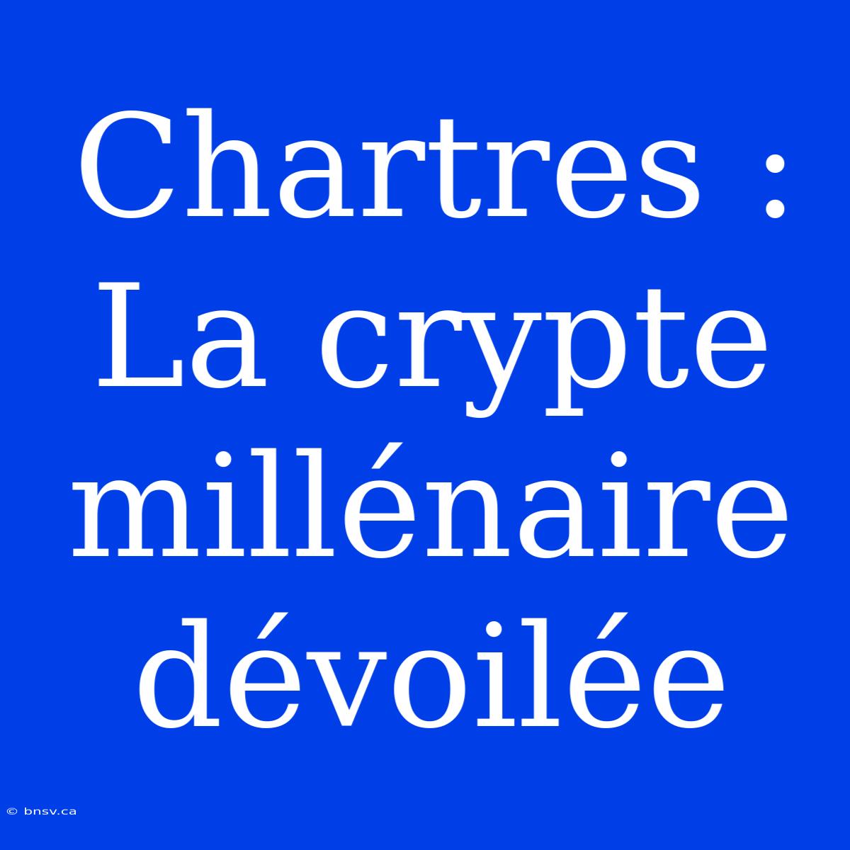 Chartres : La Crypte Millénaire Dévoilée