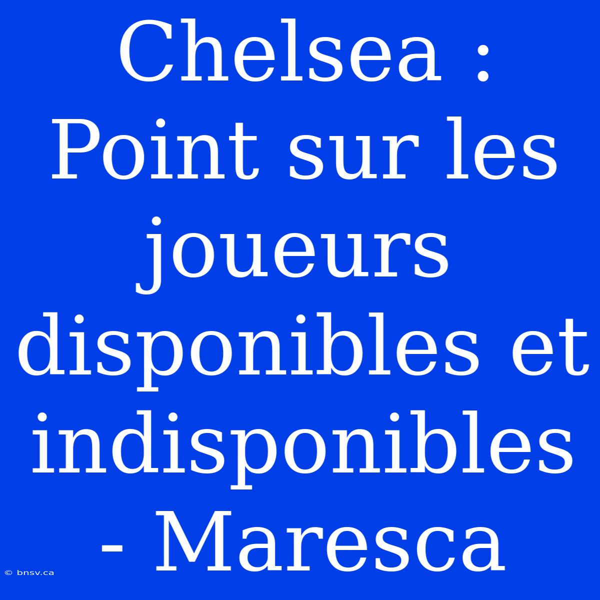 Chelsea : Point Sur Les Joueurs Disponibles Et Indisponibles - Maresca