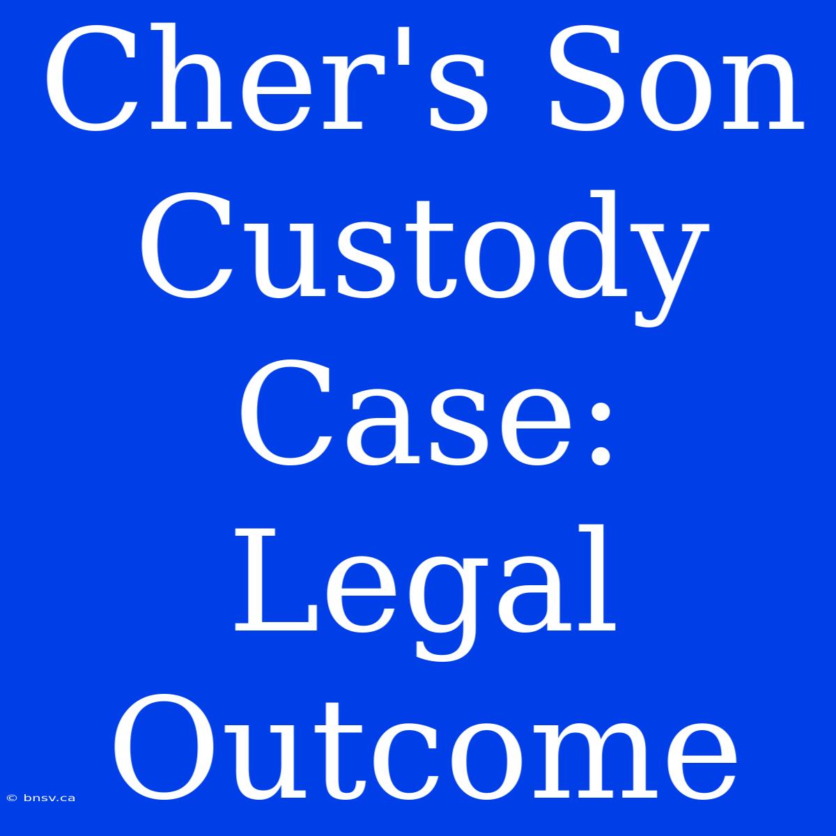 Cher's Son Custody Case: Legal Outcome