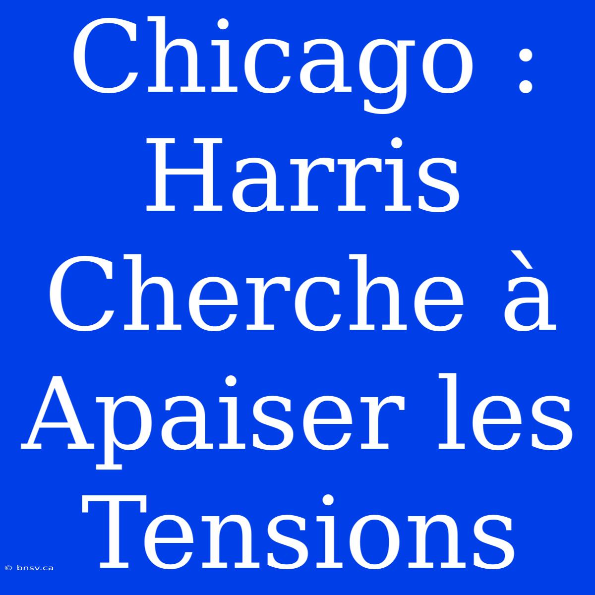 Chicago :  Harris Cherche À Apaiser Les Tensions