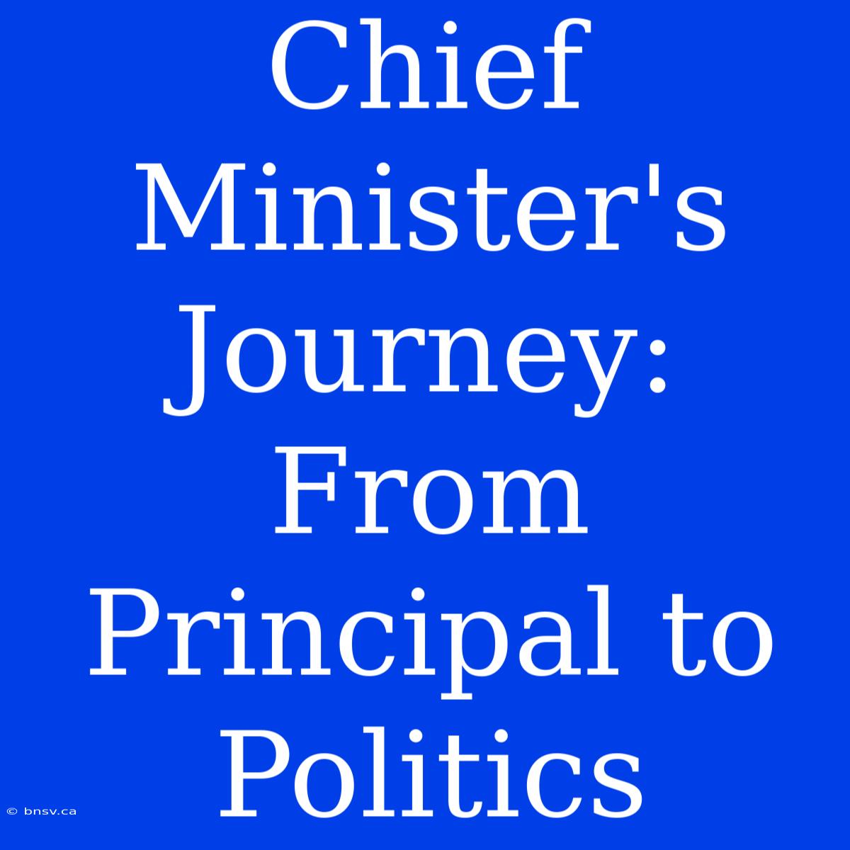 Chief Minister's Journey: From Principal To Politics