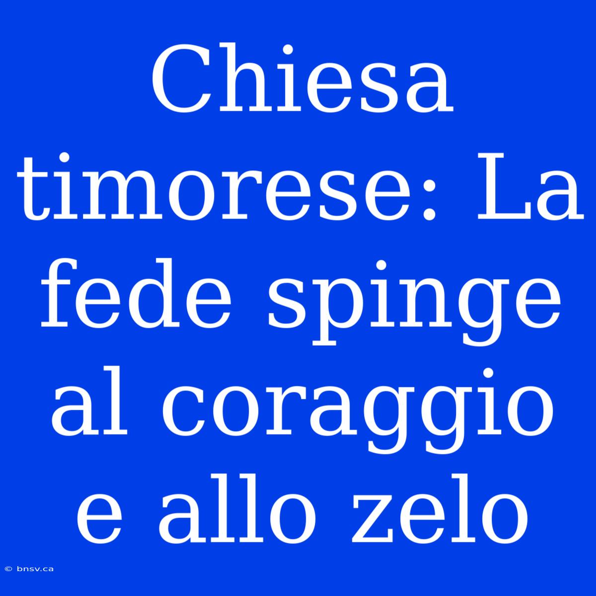 Chiesa Timorese: La Fede Spinge Al Coraggio E Allo Zelo