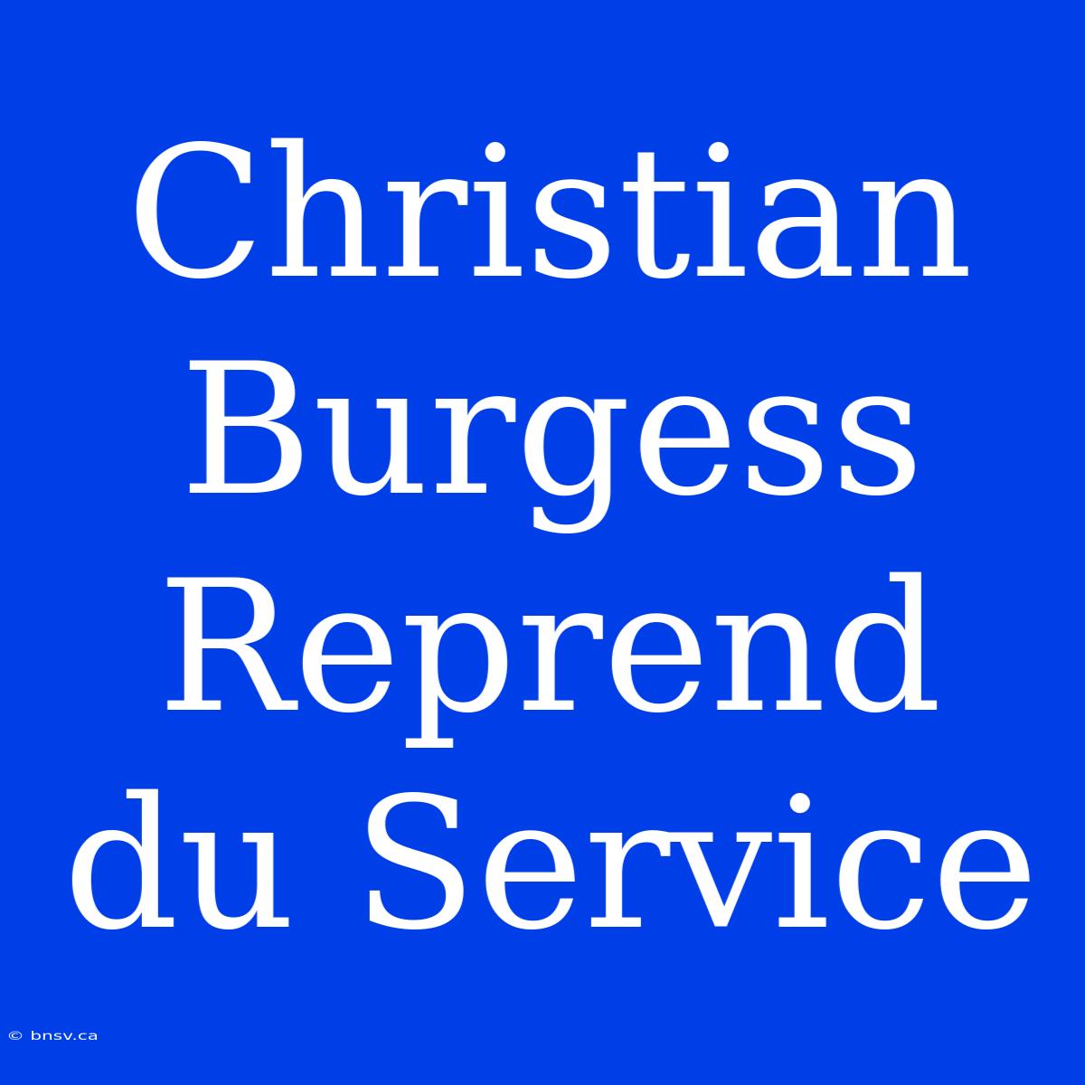 Christian Burgess Reprend Du Service