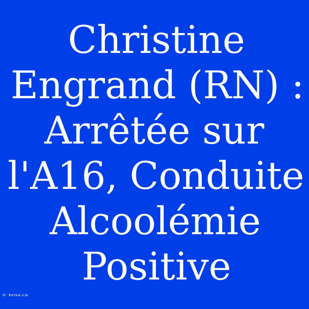 Christine Engrand (RN) : Arrêtée Sur L'A16, Conduite Alcoolémie Positive