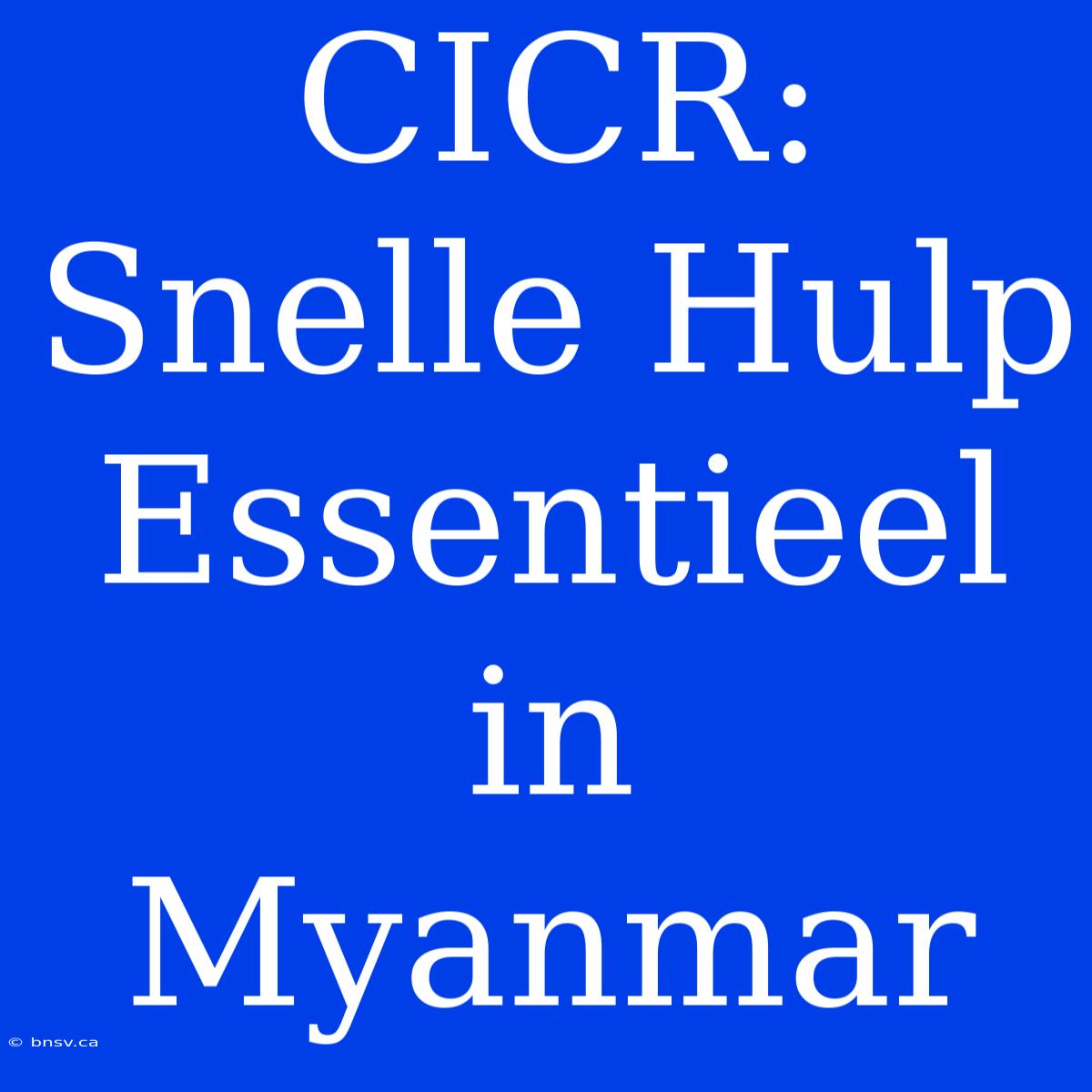 CICR: Snelle Hulp Essentieel In Myanmar