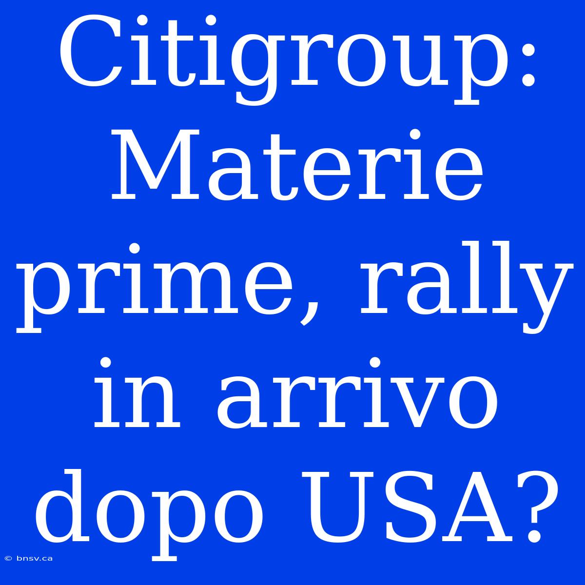 Citigroup: Materie Prime, Rally In Arrivo Dopo USA?