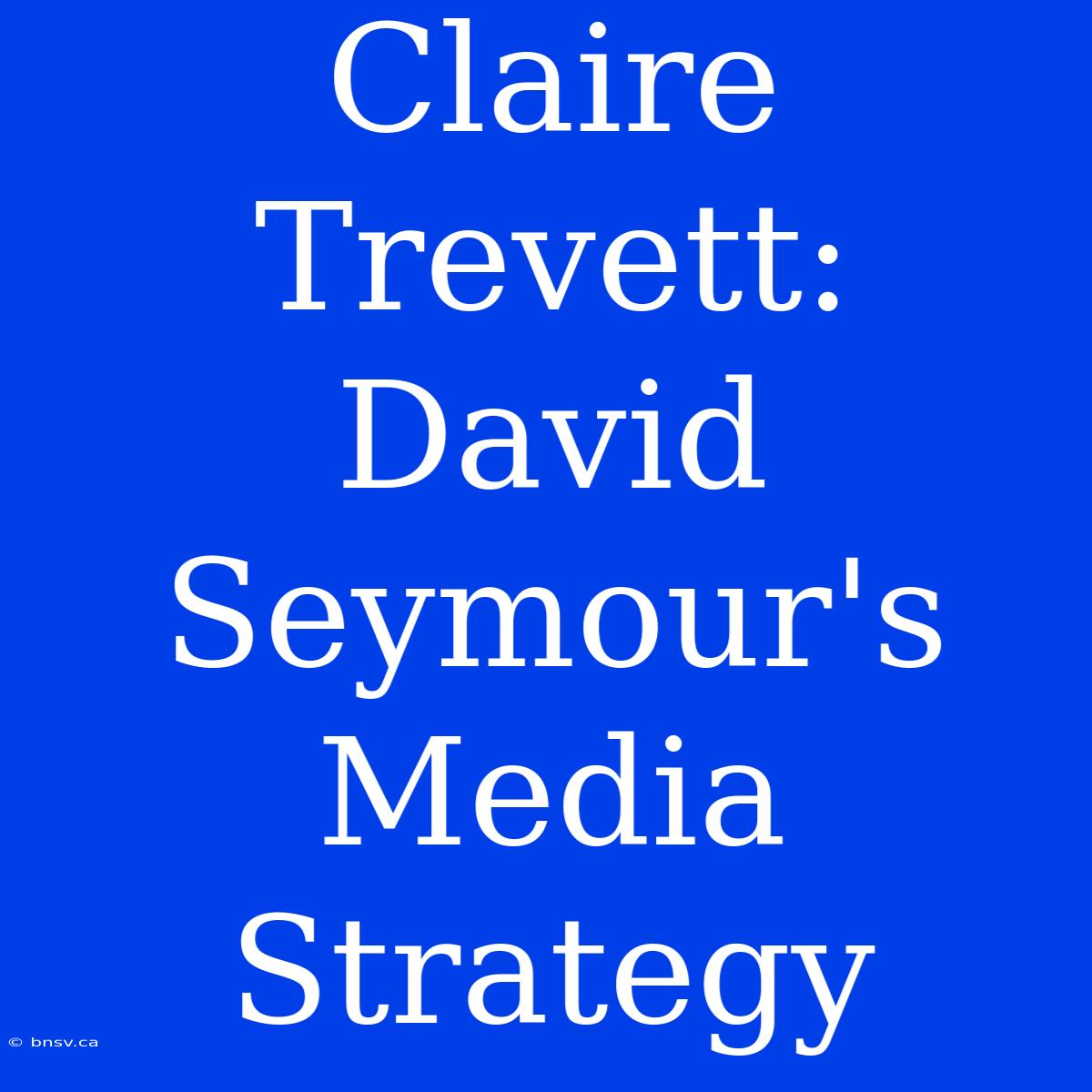 Claire Trevett: David Seymour's Media Strategy