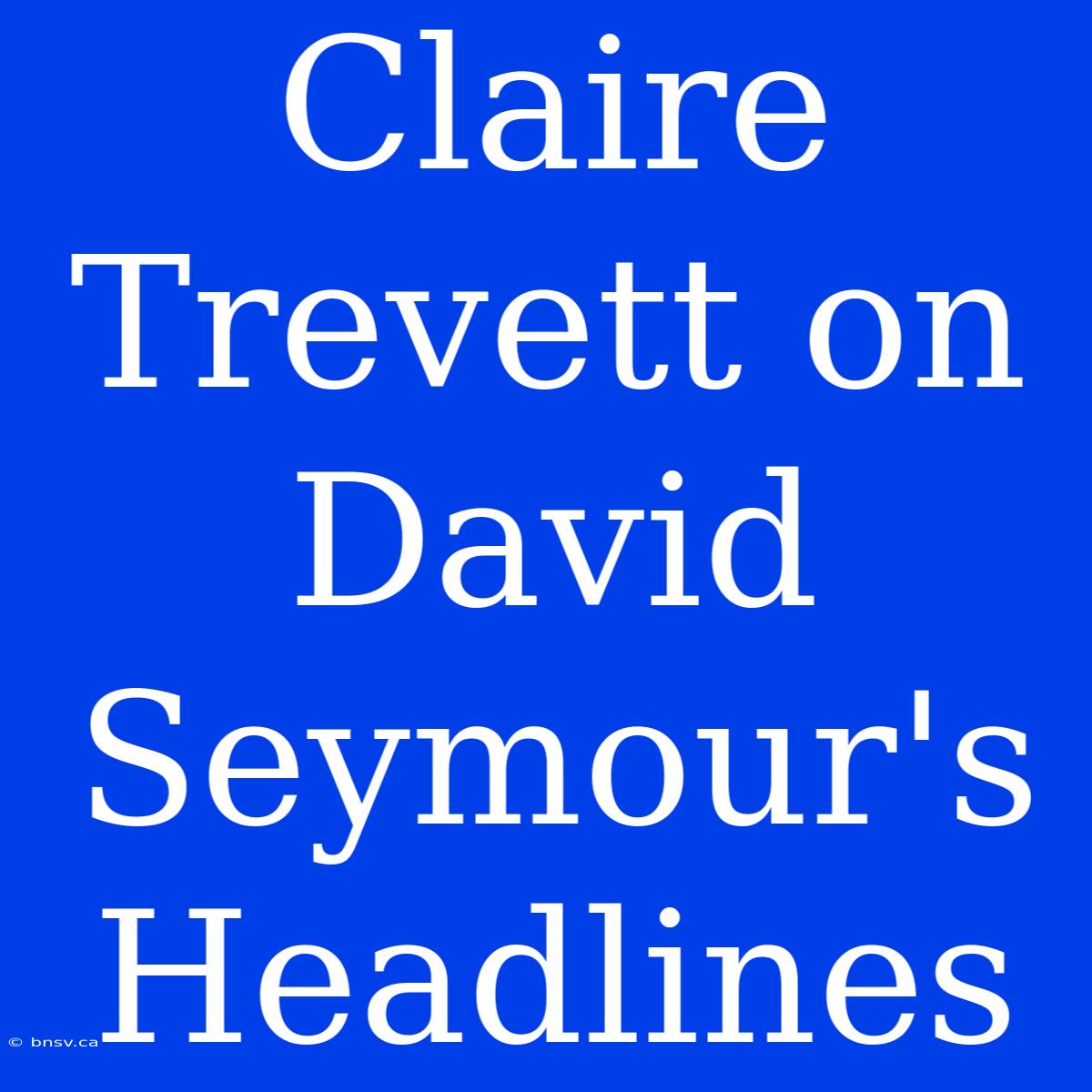 Claire Trevett On David Seymour's Headlines